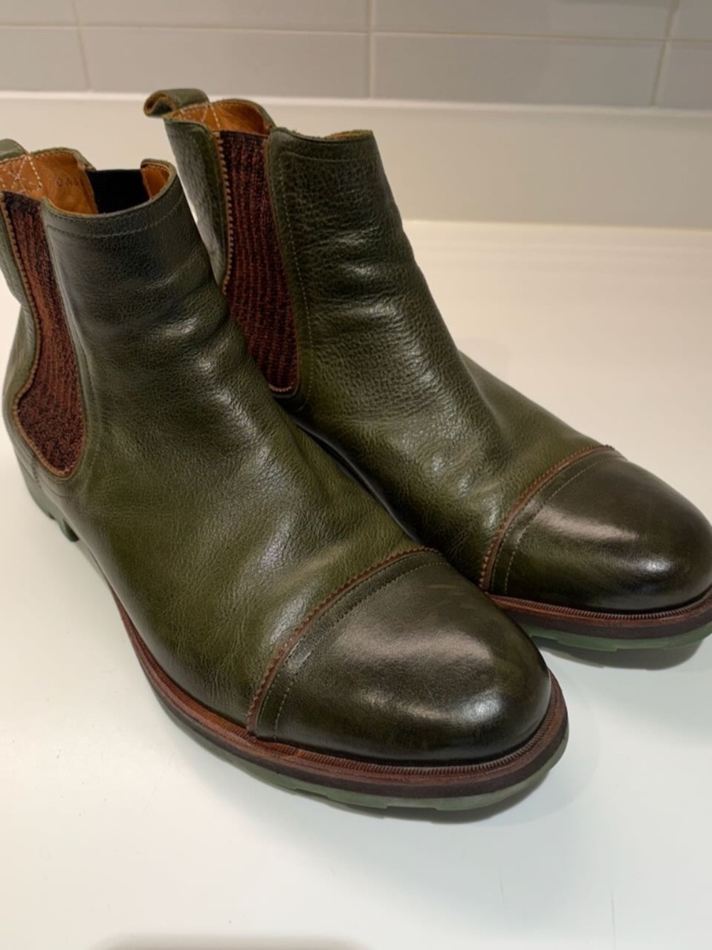Olive Green John Fluevog Chelsea Boots